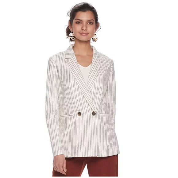 Apt. 9 Jackets & Blazers - Apt. 9 Double Breasted Pinstripe Unlined Linen Blend Blazer Jacket